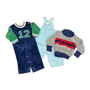 Health-Tex Vtg Toddler Overalls, Jumper and Turtleneck Size 9 Month Blue Green